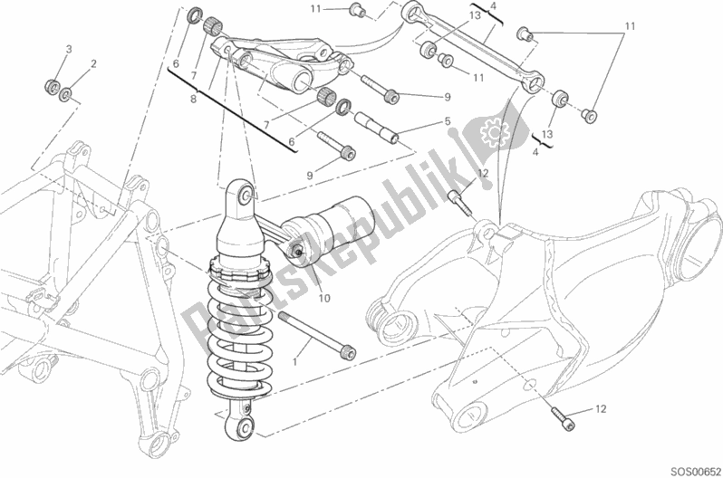 All parts for the Rear Shock Absorber of the Ducati Superbike 848 EVO 2013
